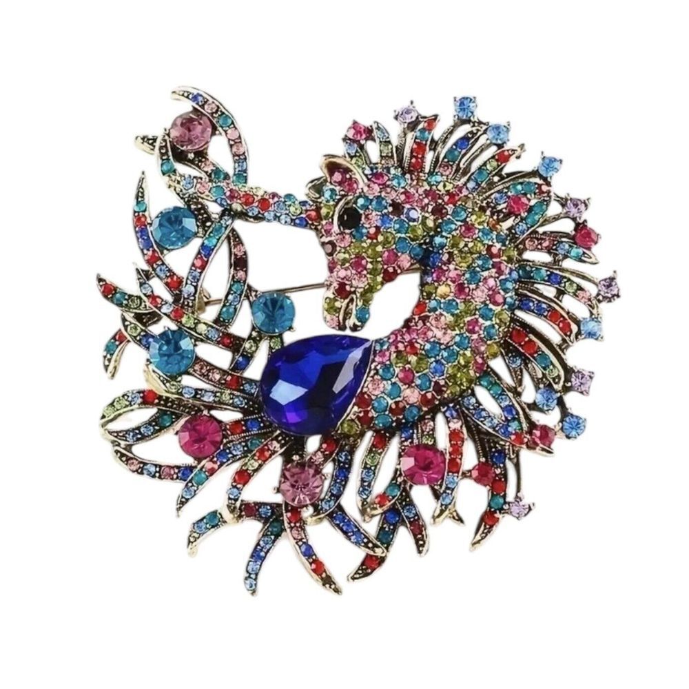 old money‎ glam equestrian unicorn fairytaile retro 2 '' rhinestone pin brooch - Picture 3 of 7